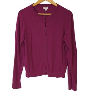 J Crew Cardigan Sweater Women's XL 100% Cotton Pink Classic Preppy Button Up